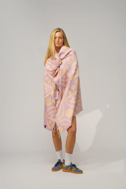 Futah Flora Mocha & Violet Beach Towel